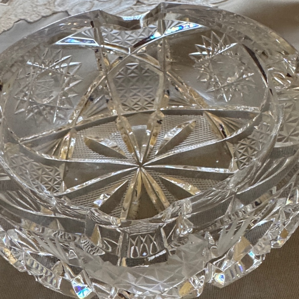 Bohemian Czech Vintage Intricate Clear Crystal Bowl/ Ashtray - Picture 2 of 7